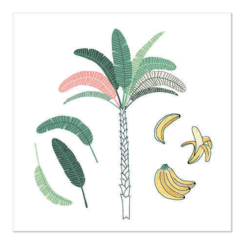 20 Servietten, 3-lagig 1/4-Falz 33 cm x 33 cm "Palm and Bananas"