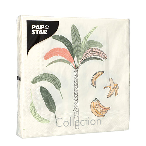20 Servietten, 3-lagig 1/4-Falz 33 cm x 33 cm "Palm and Bananas"