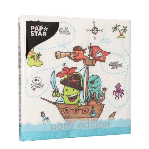 20 Servietten, 3-lagig 1/4-Falz 33 cm x 33 cm "Pirate Crew"