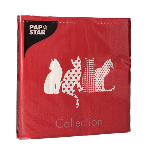20 Servietten, 3-lagig 1/4-Falz 33 cm x 33 cm rot "Cats"
