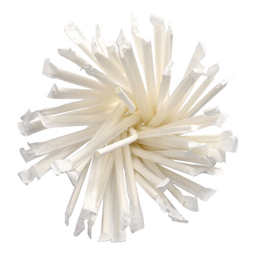 100 Trinkhalme, flexibel, Papier "pure" Ø 6 mm · 20 cm weiss einzeln gehüllt