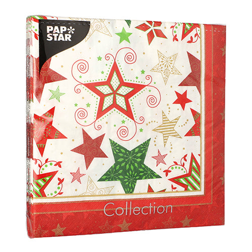 20 Servietten, 3-lagig 1/4-Falz 40 cm x 40 cm weiss "Heavenly Stars"