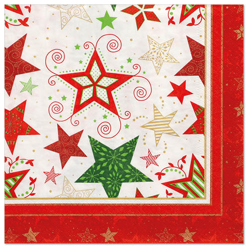 20 Servietten, 3-lagig 1/4-Falz 40 cm x 40 cm weiss "Heavenly Stars"