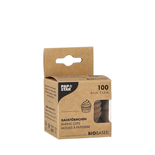100 Backförmchen rund Ø 3 cm · 2,2 cm natur aus Frischfaser und Kakaoschalen