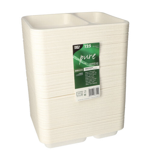 125 Siegelschalen, Zuckerrohr 2-geteilt 850 ml 3 cm x 17,5 cm x 22,5 cm weiss