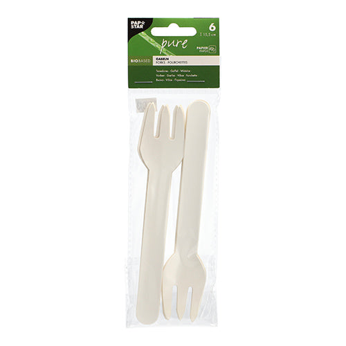 6 Gabeln, Papier "pure" 15,5 cm weiss
