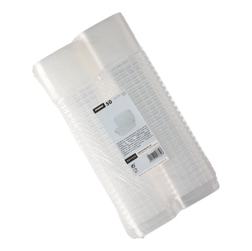 50 Feinkostbecher, PP eckig 150 ml 2,9 cm x 8,6 cm x 10,9 cm transparent mit Originalitätsverschluss