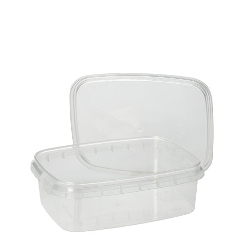 50 Feinkostbecher, PP eckig 200 ml 3,5 cm x 8,6 cm x 10,9 cm transparent mit Originalitätsverschluss