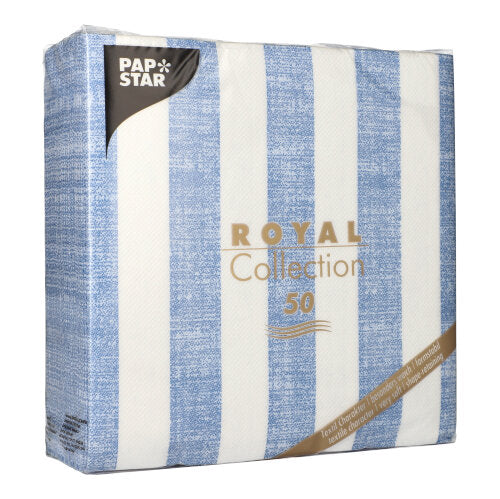 50 Servietten "ROYAL Collection" 1/4-Falz 40 cm x 40 cm blau "Lines"