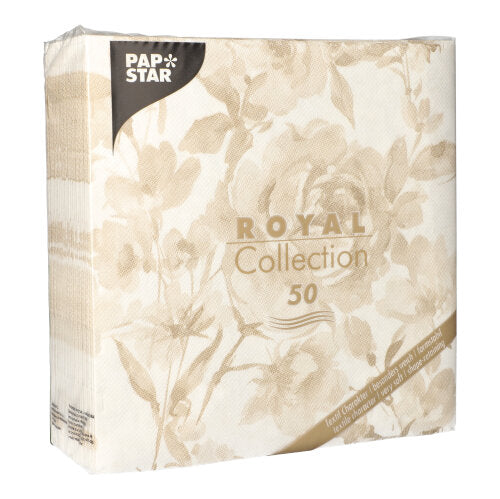 50 Servietten "ROYAL Collection" 1/4-Falz 40 cm x 40 cm sand "Rose"
