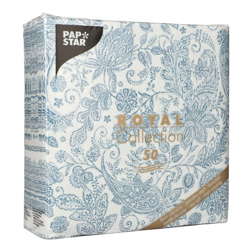 50 Servietten "ROYAL Collection" 1/4-Falz 40 cm x 40 cm blau "Paisley"