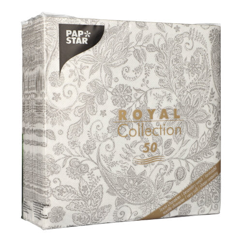 50 Servietten "ROYAL Collection" 1/4-Falz 40 cm x 40 cm grau "Paisley"