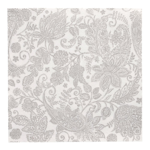 50 Servietten "ROYAL Collection" 1/4-Falz 40 cm x 40 cm grau "Paisley"