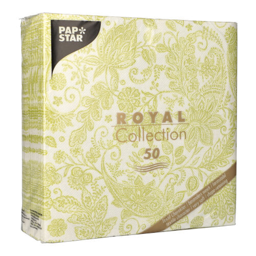 50 Servietten "ROYAL Collection" 1/4-Falz 40 cm x 40 cm limonengrün "Paisley"