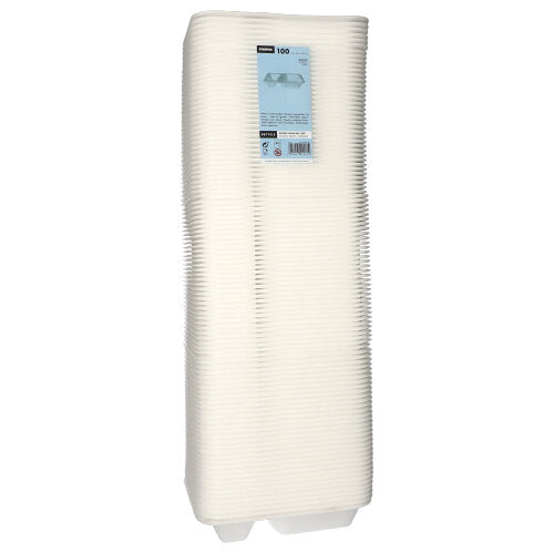 100 Siegelschalen, XPS 2-geteilt 825 ml 4,2 cm x 18,5 cm x 23,5 cm weiss laminiert
