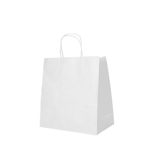 25 Tragetaschen, Papier 27 cm x 32 cm x 21,5 cm weiss mit gedrehtem Tragegriff