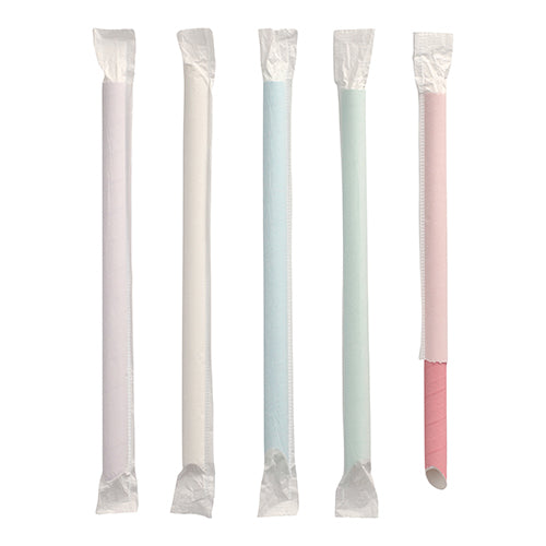 200 Bubble Tea Halme Papier Ø 12 mm · 20 cm farbig sortiert einzeln gehüllt, einseitig spitz