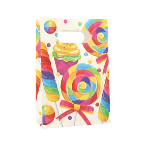 10 Partytüten, Papier 21 cm x 14 cm x 6 cm farbig "Candies" mit Griff