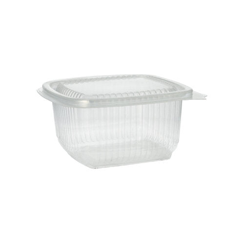 100 Verpackungsbecher mit Klappdeckeln, PP rechteckig 375 ml 6,2 cm x 11,5 cm x 12 cm transparent