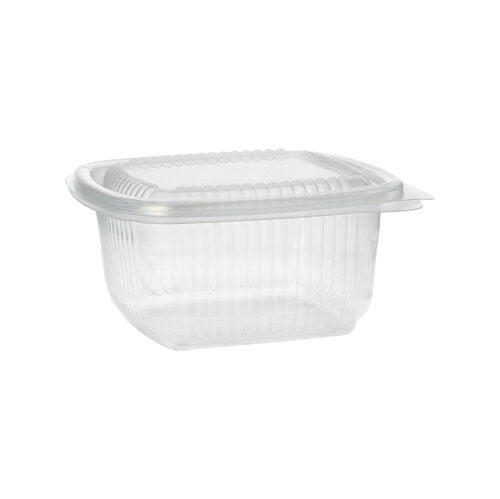 100 Verpackungsbecher mit Klappdeckeln, PP rechteckig 500 ml 6,3 cm x 12,5 cm x 13,1 cm transparent