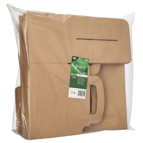20 Lunch-Boxen, Pappe "pure" eckig 12,5 cm x 15,5 cm x 22,5 cm braun mit Tragegriff