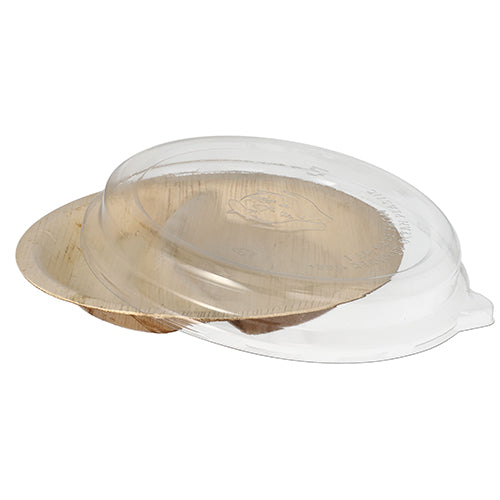 10 Teller, Palmblatt 2-geteilt 300 ml Ø 23 cm · 5,3 cm mit rPET Deckel "Kombipack"