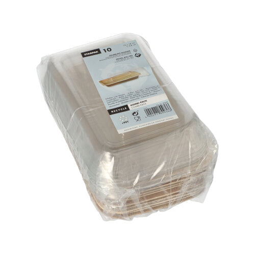 10 Schalen, Palmblatt eckig 200 ml 4,8 cm x 12 cm x 18 cm mit rPET Deckel "Kombipack"