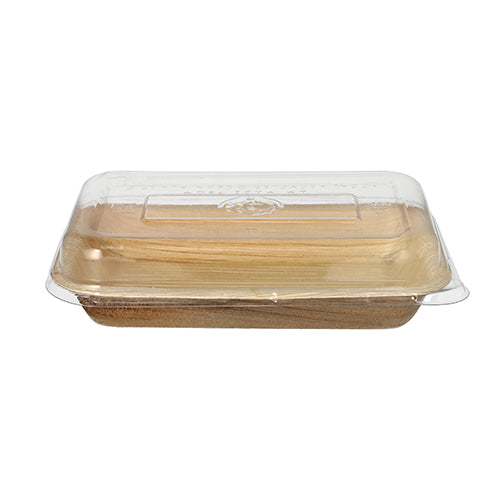 10 Schalen, Palmblatt eckig 200 ml 4,8 cm x 12 cm x 18 cm mit rPET Deckel "Kombipack"