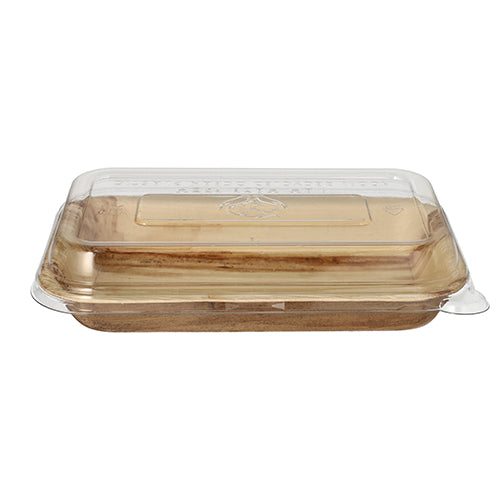 10 Schalen, Palmblatt eckig 400 ml 5 cm x 14 cm x 20 cm mit rPET Deckel "Kombipack"
