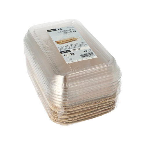 10 Schalen, Palmblatt eckig 400 ml 5 cm x 14 cm x 20 cm mit rPET Deckel "Kombipack"