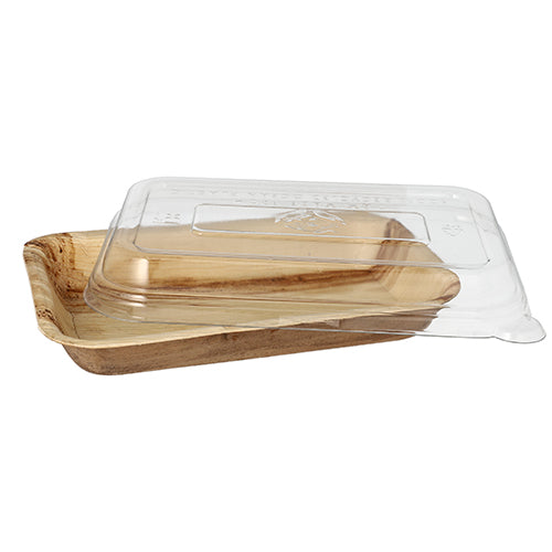 10 Schalen, Palmblatt eckig 400 ml 5 cm x 14 cm x 20 cm mit rPET Deckel "Kombipack"