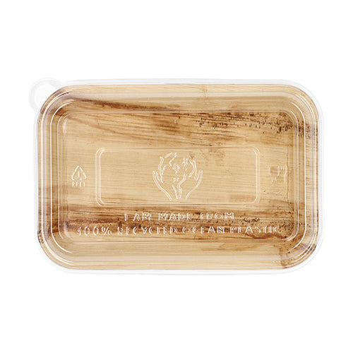 10 Schalen, Palmblatt eckig 400 ml 5 cm x 14 cm x 20 cm mit rPET Deckel "Kombipack"