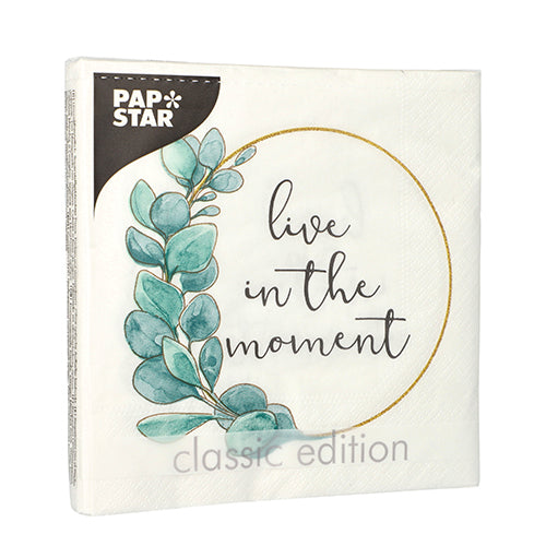20 Servietten, 3-lagig 1/4-Falz 33 cm x 33 cm "Live in the Moment"