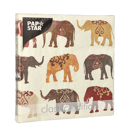 20 Servietten, 3-lagig 1/4-Falz 33 cm x 33 cm "Elephants"