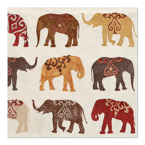 20 Servietten, 3-lagig 1/4-Falz 33 cm x 33 cm "Elephants"
