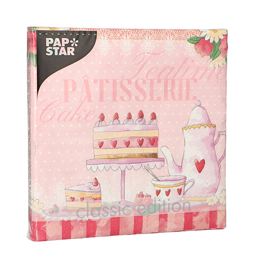20 Servietten, 3-lagig 1/4-Falz 33 cm x 33 cm "Patisserie"