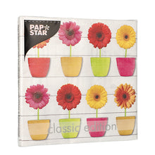 Lade das Bild in den Galerie-Viewer, 20 Servietten, 3-lagig 1/4-Falz 33 cm x 33 cm &quot;Glowing Gerberas&quot;
