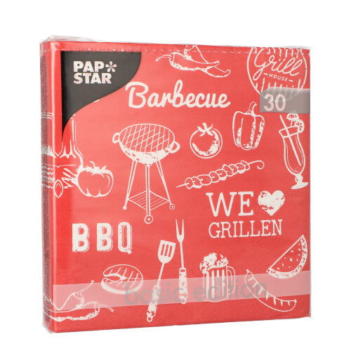 30 Servietten, 3-lagig 1/4-Falz 33 cm x 33 cm "BBQ Love"