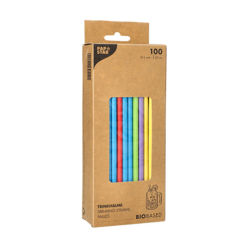 100 Trinkhalme, Papier Ø 6 mm · 20 cm farbig sortiert