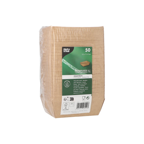 50 Snacktrays, Pappe "pure" 3,5 cm x 7 cm x 9 cm braun
