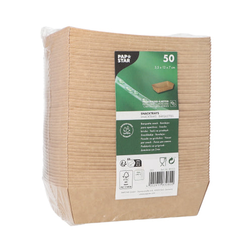 50 Snacktrays, Pappe "pure" 3,5 cm x 7 cm x 12 cm braun