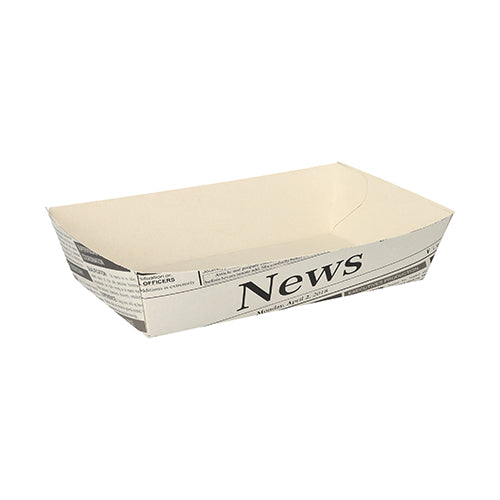 50 Pommes-Frites-Trays 3,8 cm x 8,5 cm x 15,5 cm weiss "Newsprint"