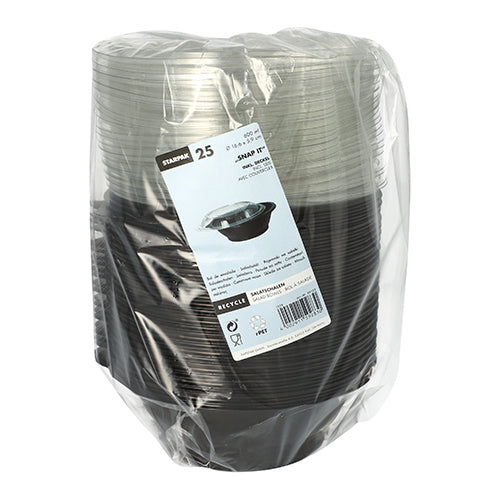25 Salatschalen, PET 600 ml Ø 16,6 cm · 5,9 cm schwarz "Snap It" mit Deckel R-PET glasklar