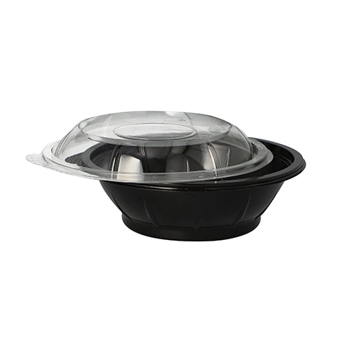 25 Salatschalen, PET 600 ml Ø 16,6 cm · 5,9 cm schwarz "Snap It" mit Deckel R-PET glasklar