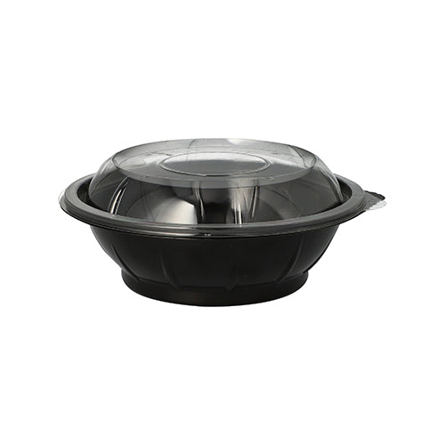 25 Salatschalen, PET 600 ml Ø 16,6 cm · 5,9 cm schwarz "Snap It" mit Deckel R-PET glasklar