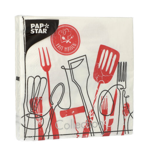 20 Servietten, 3-lagig 1/4-Falz 33 cm x 33 cm "Ma Cuisine"