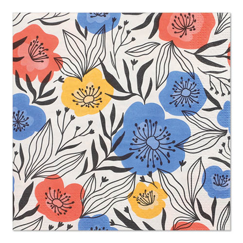 20 Servietten, 3-lagig 1/4-Falz 33 cm x 33 cm "Flowerfield"