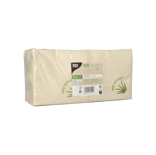 250 Servietten, 2-lagig 1/4-Falz 24 cm x 24 cm natur mit Grasanteil
