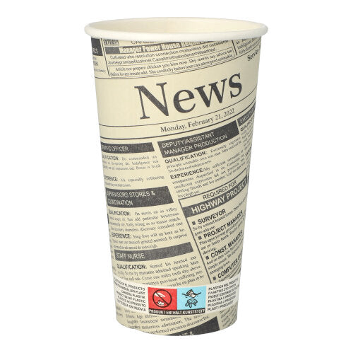 50 Trinkbecher, Pappe "To Go" 0,5 l Ø 9 cm · 15 cm weiss "Newsprint"