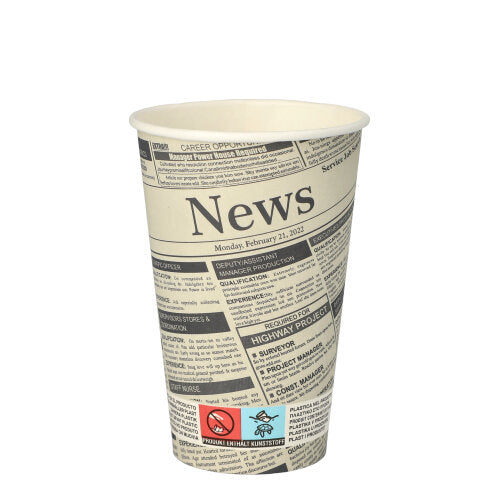 50 Trinkbecher, Pappe "To Go" 0,3 l Ø 8 cm · 11,7 cm weiss "Newsprint"